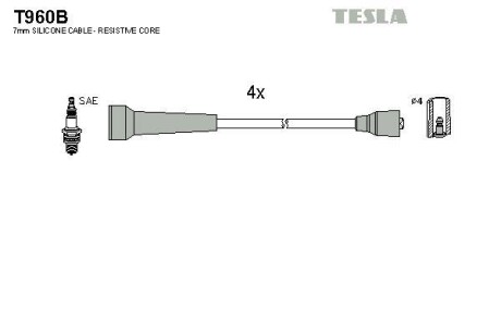 Фото автозапчасти комплект кабелiв запалювання Tesla T960B