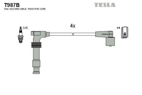 Фото автозапчастини комплект кабелiв запалювання Tesla T987B