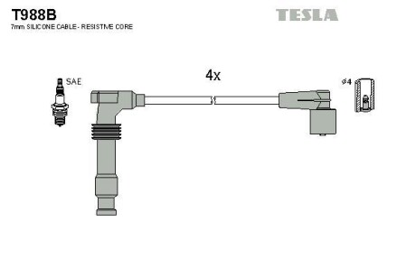 Фото автозапчасти кабель запалювання к-кт Opel Frontera A,B 2.2 98- Tesla T988B