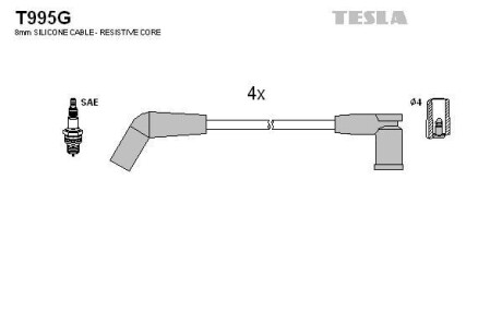 Фото автозапчасти комплект кабелiв запалювання Tesla T995G