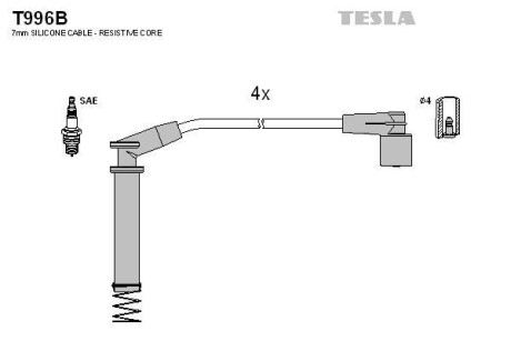 Фото автозапчастини кабель запалювання к-кт Opel Astra F, Corsa 91-00 1,2 Tesla T996B