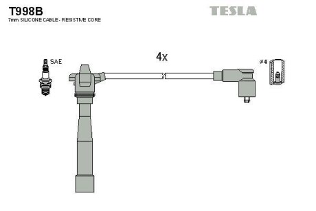 Фото автозапчасти кабель запалювання к-кт Lancia 00-03, Fiat 95-01 98 1,6 16V Tesla T998B