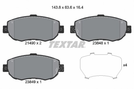 Комплект гальмівних колодок спереду LEXUS GS, IS I, IS SPORTCROSS, SC; TOYOTA ALTEZZA GITA, ARISTO, CELSIOR, MARK II IX, MARK II VI, MARK II VIII, SUPRA, VEROSSA 2.0-4.3 08.91- TEXTAR 2149001 (фото 1)