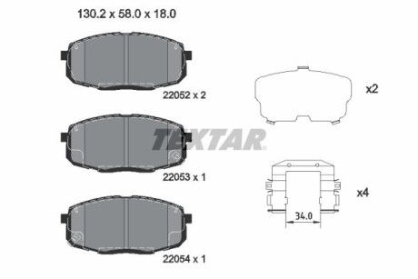 Фото автозапчасти комплект тормозных колодок передний HYUNDAI CRETA, KONA, KONA/SUV 1.0-2.0 01.16- TEXTAR 2205203