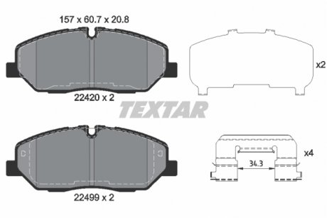 Комплект тормозных колодок передний HYUNDAI H350 2.5D 04.15- TEXTAR 2242001 (фото 1)