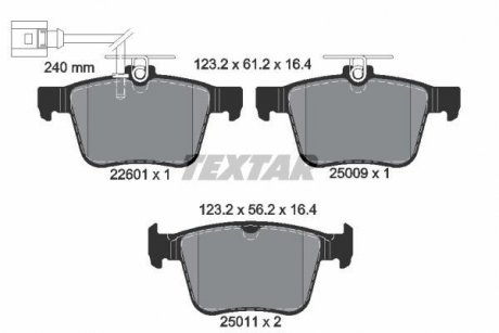 Комплект гальмівних колодок задніх AUDI A3, Q3, TT; SEAT ATECA 2.0/2.0D/2.5 03.15- TEXTAR 2260101