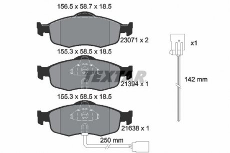 Комплект гальмівних колодок спереду FORD COUGAR, MONDEO I, MONDEO II, SCORPIO I, SCORPIO II; FORD USA CONTOUR 1.6-2.9 09.86-12.01 TEXTAR 2307104 (фото 1)