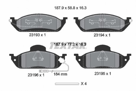 Комплект гальмівних колодок спереду MERCEDES M (W163) 2.3-4.3 02.98-06.05 TEXTAR 2319303 (фото 1)