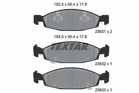 Комплект тормозных колодок передний JEEP CHEROKEE, GRAND CHEROKEE II 2.7D-4.7 01.88-09.05 TEXTAR 2363101