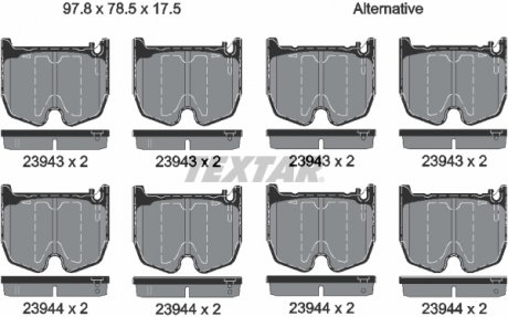 Комплект тормозных колодок передний MERCEDES CLS (C219), E T-MODEL (S211), E (W211), S (C215), S (W220), S (W221), SL (R230) 5.4-6.3 09.01-12.13 TEXTAR 2394301 (фото 1)