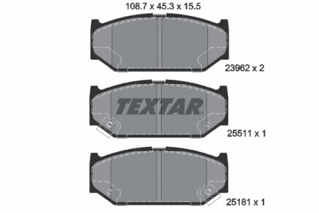 Комплект тормозных колодок передний SUZUKI SPLASH, SWIFT III, SWIFT IV 1.2-1.6 02.05- TEXTAR 2396201