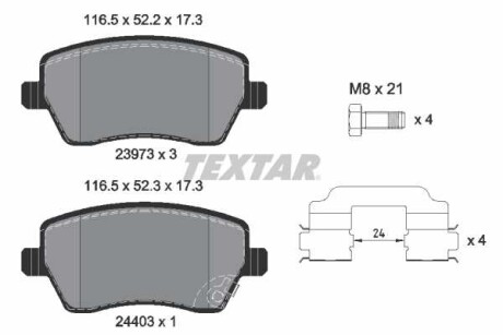 Фото автозапчасти комплект тормозных колодок передний DACIA DUSTER; OPEL AGILA; SUZUKI SPLASH, SWIFT III 1.0-1.6 02.05- TEXTAR 2397302