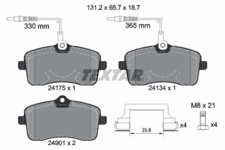 Фото автозапчастини комплект гальмівних колодок спереду PEUGEOT 407 1.6D-2.0D 03.04-02.11 TEXTAR 2417501