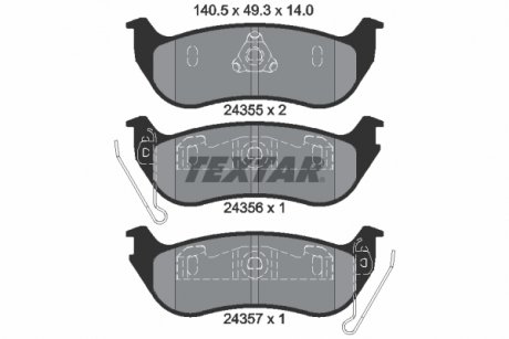 Фото автозапчастини комплект гальмівних колодок задніх JEEP CHEROKEE, WRANGLER II 2.4-4.0 08.96-01.08 TEXTAR 2435501