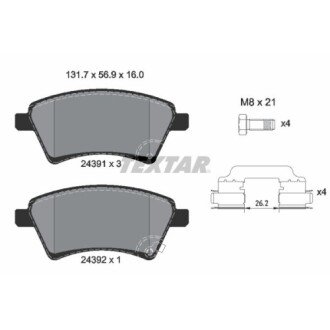 Фото автозапчастини комплект гальмівних колодок спереду FIAT SEDICI; SUZUKI SX4 1.5-2.0D 06.06- TEXTAR 2439101