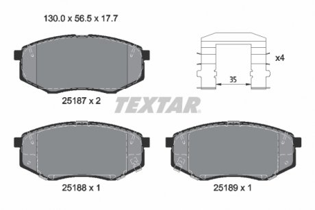 Фото автозапчасти комплект тормозных колодок передний KIA OPTIMA 2.0 09.15- TEXTAR 2518704