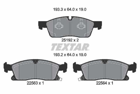 Фото автозапчасти комплект тормозных колодок передний JEEP GRAND CHEROKEE, GRAND CHEROKEE IV 3.0D-6.2 11.10- TEXTAR 2519209