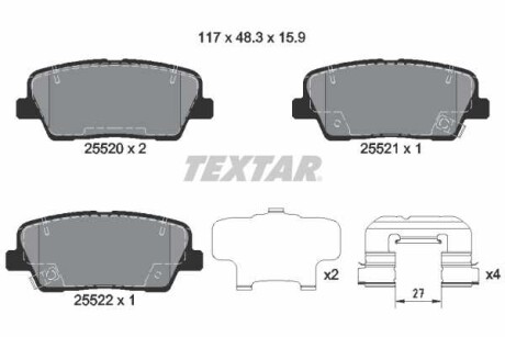 Фото автозапчасти комплект тормозных колодок задних HYUNDAI EQUUS / CENTENNIAL, GENESIS; KIA QUORIS I 2.0-5.0 01.08- TEXTAR 2552008