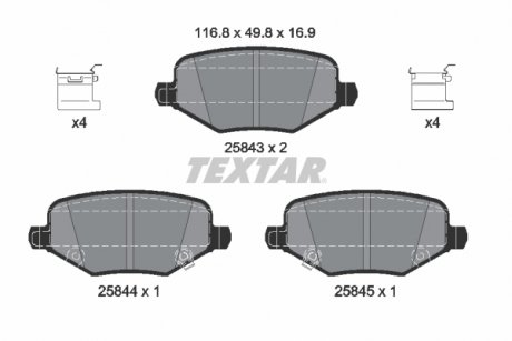 Фото автозапчасти комплект тормозных колодок задних CHRYSLER GRAND VOYAGER V, TOWN & COUNTRY, VOYAGER V; DODGE GRAND, JOURNEY; Volkswagen ROUTAN 2.8D-4.0 01.08- TEXTAR 2584301