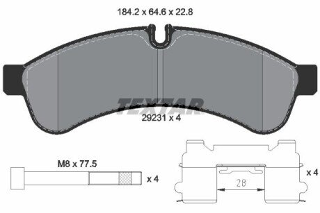 Фото автозапчасти колодки тормозные IVECO DAILY IV/DAILY LINE/DAILY V/DAILY VI F1AE3481C-F1CGL411C >2006 184x64.8x22.8mm зад. TEXTAR 2923101