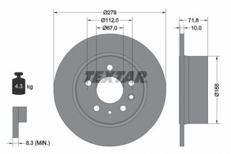 Гальмівний диск задній лівий/правий (без штифта кріплення колеса) MERCEDES 123 (C123), 123 T-MODEL (S123), 123 (W123), /8 (W114), /8 (W115), CABRIOLET (W111, W112), S (C126) 2.0-6.8 01.68-06.91 TEXTAR 92032600 (фото 1)