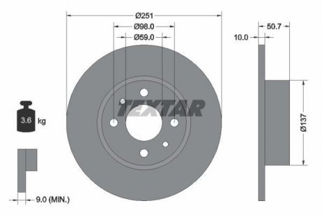 Тормозной диск задний левая/правая (без штифта крепления колеса) ALFA ROMEO 156, 164; FIAT BRAVO II, CROMA, LINEA, MULTIPLA, STILO; LANCIA DELTA III, LYBRA, THEMA 1.2-3.0 11.84- TEXTAR 92034203 (фото 1)