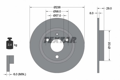 Тормозной диск передний левый/правый (без штифта крепления колеса) CITROEN AX, SAXO; PEUGEOT 106 I, 106 II 1.0-Electric 07.86-07.04 TEXTAR 92038500 (фото 1)