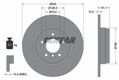 Гальмівний диск задній лівий/правий (без штифта кріплення колеса) BMW 7 (E38), 8 (E31) 2.5D-5.4 01.90-11.01 TEXTAR 92058400 (фото 1)
