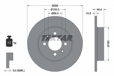 Тормозной диск задний левая/правая (без штифта крепления колеса) RENAULT LAGUNA I, SAFRANE I 1.8-3.0 04.92-03.01 TEXTAR 92064903 (фото 1)