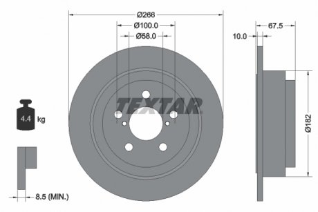 Гальмівний диск задній лівий/правий (без штифта кріплення колеса) SUBARU FORESTER, IMPREZA, LEGACY I, LEGACY II, LEGACY III, LEGACY OUTBACK, REX II 0.7-2.5 08.82-06.09 TEXTAR 92082000 (фото 1)