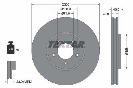 Тормозной диск передний левый/правый (без штифта крепления колеса) JAGUAR S-TYPE II; LINCOLN LS 2.5-4.2 05.98- TEXTAR 92099003