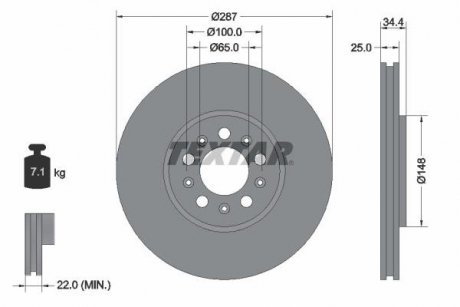 Тормозной диск передний левый/правый (без штифта крепления колеса) AUDI A1, A3; SEAT CORDOBA, CORDOBA VARIO, IBIZA III, IBIZA IV, IBIZA IV SC, IBIZA IV ST, LEON, TOLEDO II 1.0-3.6 12.96- TEXTAR 92106603