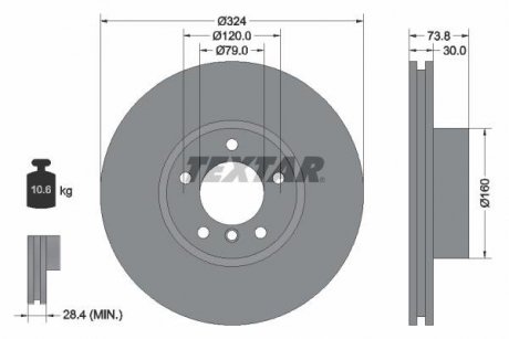 Гальмівний диск передній лівий/правий (без штифта кріплення колеса) BMW 5 (E39) 2.0D-4.4 03.96-05.04 TEXTAR 92107105 (фото 1)