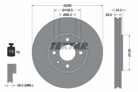 Тормозной диск передний левый/правый (без штифта крепления колеса) CITROEN C5, C5 I, C5 II, XANTIA 1.8-3.0 01.97- TEXTAR 92107800 (фото 1)