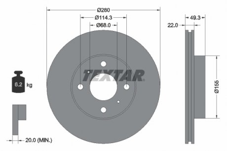 Гальмівний диск передній лівий/правий (без штифта кріплення колеса) NISSAN 200SX, ALMERA II, PRIMERA, SENTRA V 1.5-2.2D 07.88-12.06 TEXTAR 92109300