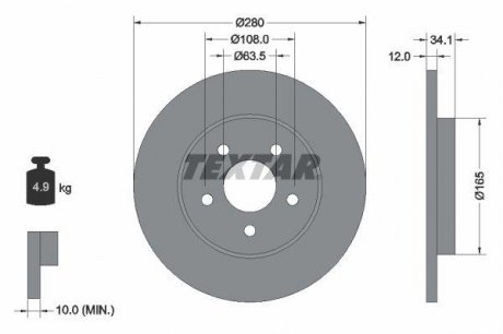Диск тормозной (задний) Ford Mondeo III 00-07 (280x12) PRO TEXTAR 92109703