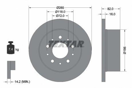 Гальмівний диск задній лівий/правий (без штифта кріплення колеса) CITROEN JUMPER; FIAT DUCATO; PEUGEOT BOXER 1.9D-2.8D 02.94- TEXTAR 92116103 (фото 1)