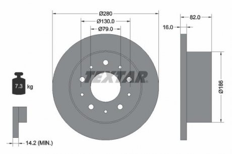 Тормозной диск задний левая/правая (без штифта крепления колеса) CITROEN JUMPER; FIAT DUCATO; OPEL MOVANO C; PEUGEOT BOXER 1.9D-3.0D 02.94- TEXTAR 92116203 (фото 1)