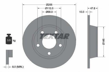 Тормозной диск задний левая/правая (без штифта крепления колеса) AUDI A6 C5, ALLROAD C5 1.8-3.0 02.97-08.05 TEXTAR 92117303
