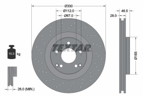 Тормозной диск передний левый/правый MERCEDES C (CL203), C T-MODEL (S203), C (W203), CLK (A209), CLK (C209), SLK (R171) 1.8-3.5 05.00-02.11 TEXTAR 92119805