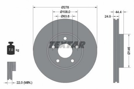 Тормозной диск передний левый/правый (без штифта крепления колеса) FORD TOURNEO CONNECT, TRANSIT CONNECT 1.8/1.8D 06.02-12.13 TEXTAR 92124803