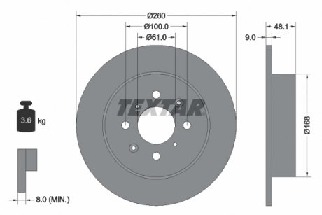 Тормозной диск задний левая/правая HONDA CIVIC VI, CIVIC VII 1.3H-1.7D 04.98-12.05 TEXTAR 92125403