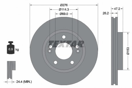Тормозной диск передний левый/правый (без штифта крепления колеса) HYUNDAI GALLOPER I, HIGHWAY, SANTA FÉ I, TRAJET, TRAJET/MINIVAN 2.0-3.0 08.91-07.08 TEXTAR 92131000