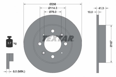 Тормозной диск задний левая/правая (без штифта крепления колеса) KIA CERATO I, CERATO II 1.5D-2.0D 03.04- TEXTAR 92134303