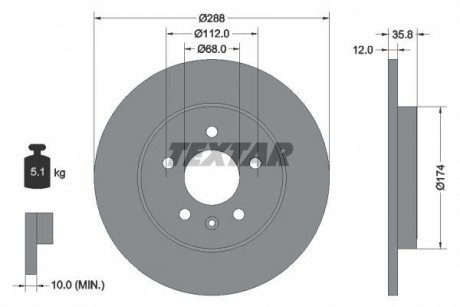 Тормозной диск задний левая/правая (без штифта крепления колеса) AUDI A4 B6, A4 B7; SEAT EXEO, EXEO ST 1.8-3.2 10.02-05.13 TEXTAR 92137003