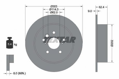 Тормозной диск задний левая/правая (без штифта крепления колеса) CHERY TIGGO; TOYOTA RAV 4 II 1.6-2.4 05.00-12.14 TEXTAR 92144103