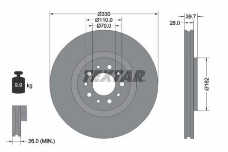 Тормозной диск передний левый/правый (без штифта крепления колеса) ALFA ROMEO BRERA, GIULIETTA, SPIDER; JEEP CHEROKEE 1.4-3.2 01.06- TEXTAR 92145103