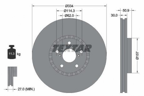 Гальмівний диск передній права (без штифта кріплення колеса) LEXUS GS, IS III, RC 2.0-4.6 04.05- TEXTAR 92147903