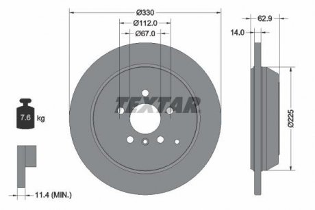 Гальмівний диск задній лівий/правий (без штифта кріплення колеса) MERCEDES M (W164), R (W251, V251) 3.0-5.0 02.05-12.14 TEXTAR 92150803