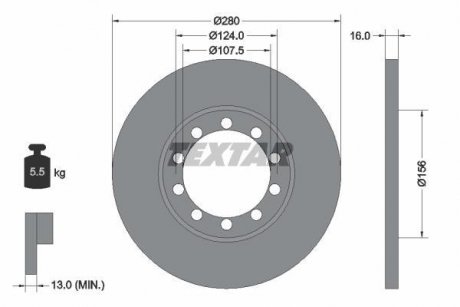 Гальмівний диск задній лівий/правий (без штифта кріплення колеса) TEXTAR 92152003 (фото 1)